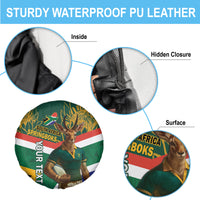 Custom South Africa Rugby Spare Tire Cover 2024 Go Springboks Mascot African Pattern - Wonder Print Shop