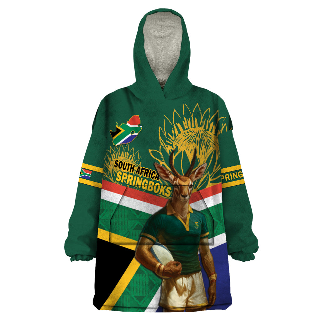 Custom South Africa Rugby Wearable Blanket Hoodie 2024 Go Springboks Mascot African Pattern