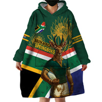 Custom South Africa Rugby Wearable Blanket Hoodie 2024 Go Springboks Mascot African Pattern - Wonder Print Shop