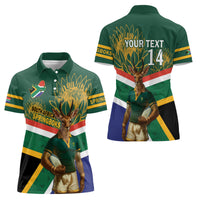Custom South Africa Rugby Women Polo Shirt 2024 Go Springboks Mascot African Pattern - Wonder Print Shop
