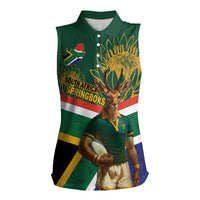 Custom South Africa Rugby Women Sleeveless Polo Shirt 2024 Go Springboks Mascot African Pattern - Wonder Print Shop