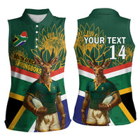 Custom South Africa Rugby Women Sleeveless Polo Shirt 2024 Go Springboks Mascot African Pattern - Wonder Print Shop