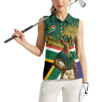 Custom South Africa Rugby Women Sleeveless Polo Shirt 2024 Go Springboks Mascot African Pattern - Wonder Print Shop