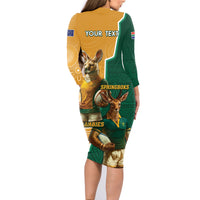 Personalised South Africa And Australia Rugby Family Matching Long Sleeve Bodycon Dress and Hawaiian Shirt 2024 Springboks Wallabies Mascots Together - Wonder Print Shop