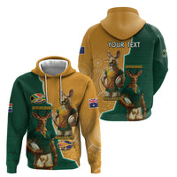 Personalised South Africa And Australia Rugby Hoodie 2024 Springboks Wallabies Mascots Together - Wonder Print Shop