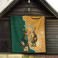 Personalised South Africa And Australia Rugby Quilt 2024 Springboks Wallabies Mascots Together - Wonder Print Shop