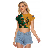 Personalised South Africa And Australia Rugby Raglan Cropped T Shirt 2024 Springboks Wallabies Mascots Together - Wonder Print Shop