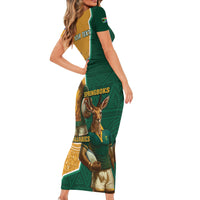 Personalised South Africa And Australia Rugby Short Sleeve Bodycon Dress 2024 Springboks Wallabies Mascots Together - Wonder Print Shop