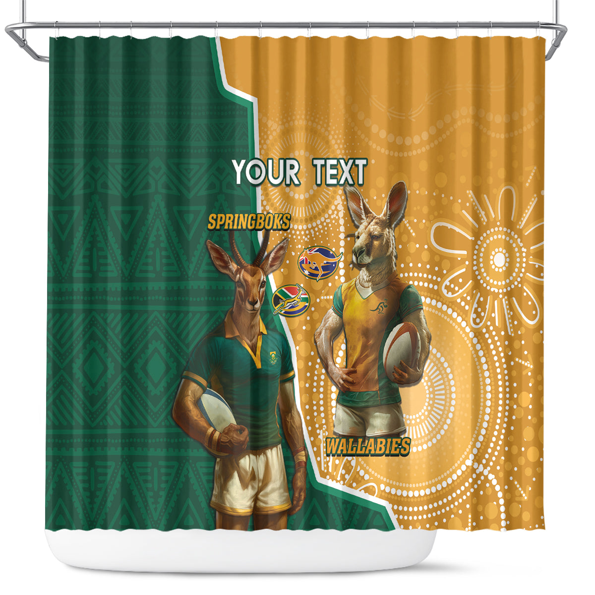 Personalised South Africa And Australia Rugby Shower Curtain 2024 Springboks Wallabies Mascots Together
