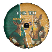 Personalised South Africa And Australia Rugby Spare Tire Cover 2024 Springboks Wallabies Mascots Together - Wonder Print Shop