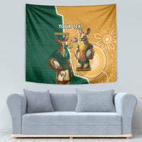 Personalised South Africa And Australia Rugby Tapestry 2024 Springboks Wallabies Mascots Together - Wonder Print Shop