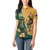 Personalised South Africa And Australia Rugby Women Polo Shirt 2024 Springboks Wallabies Mascots Together - Wonder Print Shop