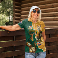 Personalised South Africa And Australia Rugby Women Polo Shirt 2024 Springboks Wallabies Mascots Together - Wonder Print Shop