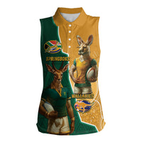 Personalised South Africa And Australia Rugby Women Sleeveless Polo Shirt 2024 Springboks Wallabies Mascots Together - Wonder Print Shop