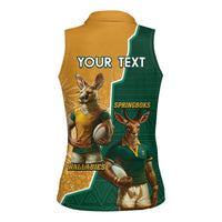 Personalised South Africa And Australia Rugby Women Sleeveless Polo Shirt 2024 Springboks Wallabies Mascots Together - Wonder Print Shop