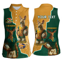 Personalised South Africa And Australia Rugby Women Sleeveless Polo Shirt 2024 Springboks Wallabies Mascots Together - Wonder Print Shop