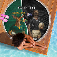Personalised New Zealand And South Africa Rugby Beach Blanket 2024 All Black Springboks Mascots Together - Wonder Print Shop
