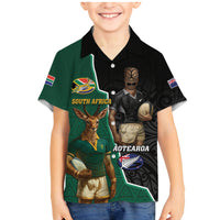 Personalised New Zealand And South Africa Rugby Family Matching Mermaid Dress and Hawaiian Shirt 2024 All Black Springboks Mascots Together - Wonder Print Shop