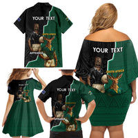 Personalised New Zealand And South Africa Rugby Family Matching Off Shoulder Short Dress and Hawaiian Shirt 2024 All Black Springboks Mascots Together - Wonder Print Shop