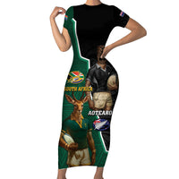 Personalised New Zealand And South Africa Rugby Family Matching Short Sleeve Bodycon Dress and Hawaiian Shirt 2024 All Black Springboks Mascots Together - Wonder Print Shop