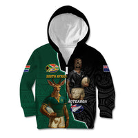 Personalised New Zealand And South Africa Rugby Kid Hoodie 2024 All Black Springboks Mascots Together - Wonder Print Shop