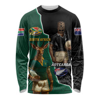 Personalised New Zealand And South Africa Rugby Long Sleeve Shirt 2024 All Black Springboks Mascots Together - Wonder Print Shop