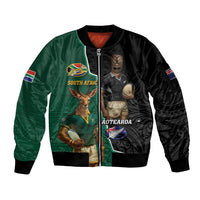 Personalised New Zealand And South Africa Rugby Sleeve Zip Bomber Jacket 2024 All Black Springboks Mascots Together - Wonder Print Shop