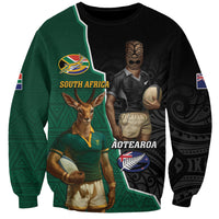 Personalised New Zealand And South Africa Rugby Sweatshirt 2024 All Black Springboks Mascots Together - Wonder Print Shop