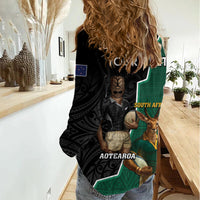 Personalised New Zealand And South Africa Rugby Women Casual Shirt 2024 All Black Springboks Mascots Together - Wonder Print Shop