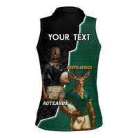 Personalised New Zealand And South Africa Rugby Women Sleeveless Polo Shirt 2024 All Black Springboks Mascots Together - Wonder Print Shop