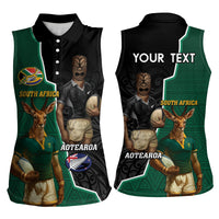 Personalised New Zealand And South Africa Rugby Women Sleeveless Polo Shirt 2024 All Black Springboks Mascots Together - Wonder Print Shop