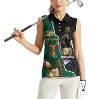 Personalised New Zealand And South Africa Rugby Women Sleeveless Polo Shirt 2024 All Black Springboks Mascots Together - Wonder Print Shop