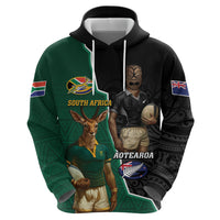 Personalised New Zealand And South Africa Rugby Zip Hoodie 2024 All Black Springboks Mascots Together - Wonder Print Shop