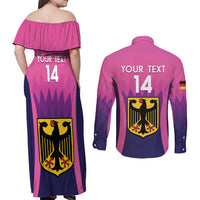 Custom Germany Football Couples Matching Off Shoulder Maxi Dress and Long Sleeve Button Shirt 2024 Nationalelf - Pink Version - Wonder Print Shop