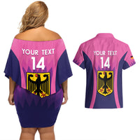 Custom Germany Football Couples Matching Off Shoulder Short Dress and Hawaiian Shirt 2024 Nationalelf - Pink Version - Wonder Print Shop
