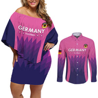 Custom Germany Football Couples Matching Off Shoulder Short Dress and Long Sleeve Button Shirt 2024 Nationalelf - Pink Version - Wonder Print Shop