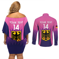 Custom Germany Football Couples Matching Off Shoulder Short Dress and Long Sleeve Button Shirt 2024 Nationalelf - Pink Version - Wonder Print Shop