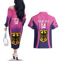 Custom Germany Football Couples Matching Off The Shoulder Long Sleeve Dress and Hawaiian Shirt 2024 Nationalelf - Pink Version - Wonder Print Shop