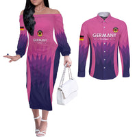 Custom Germany Football Couples Matching Off The Shoulder Long Sleeve Dress and Long Sleeve Button Shirt 2024 Nationalelf - Pink Version