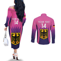 Custom Germany Football Couples Matching Off The Shoulder Long Sleeve Dress and Long Sleeve Button Shirt 2024 Nationalelf - Pink Version