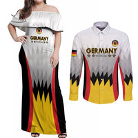 Custom Germany Football Couples Matching Off Shoulder Maxi Dress and Long Sleeve Button Shirt 2024 Nationalelf - White Version - Wonder Print Shop