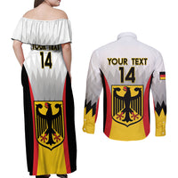Custom Germany Football Couples Matching Off Shoulder Maxi Dress and Long Sleeve Button Shirt 2024 Nationalelf - White Version - Wonder Print Shop