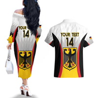 Custom Germany Football Couples Matching Off The Shoulder Long Sleeve Dress and Hawaiian Shirt 2024 Nationalelf - White Version - Wonder Print Shop