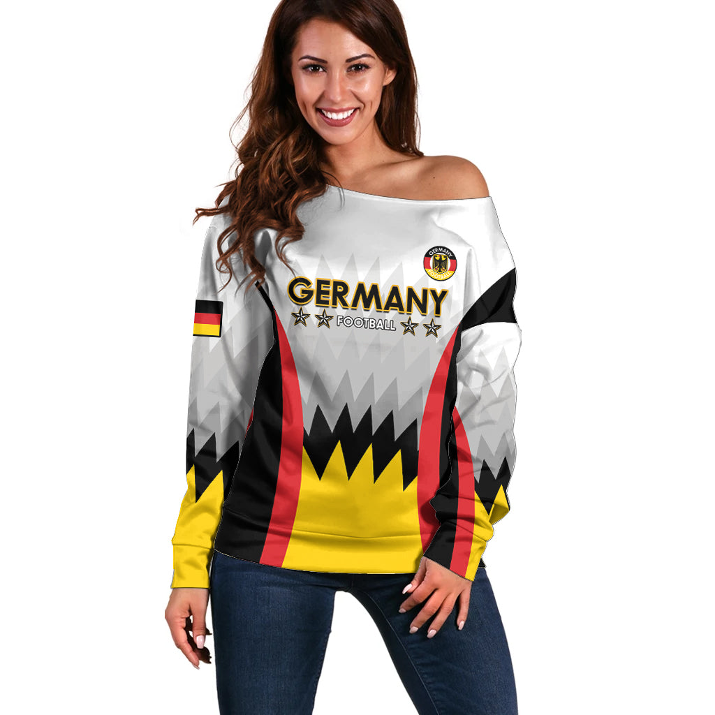 Custom Germany Football Off Shoulder Sweater 2024 Nationalelf - White Version
