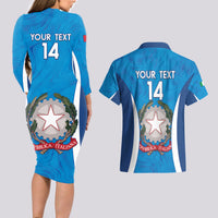 Custom Italy Football Couples Matching Long Sleeve Bodycon Dress and Hawaiian Shirt 2024 Gli Azzurri Marble Pattern - Wonder Print Shop
