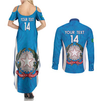 Custom Italy Football Couples Matching Summer Maxi Dress and Long Sleeve Button Shirt 2024 Gli Azzurri Marble Pattern - Wonder Print Shop