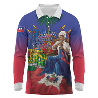 Catherine Flon Haiti Flag Day Long Sleeve Polo Shirt Ayiti Cherie Coat Of Arms