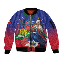 Catherine Flon Haiti Flag Day Sleeve Zip Bomber Jacket Ayiti Cherie Coat Of Arms