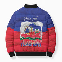 Personalized Haiti Flag Day Bomber Puffer Jacket Haitian Women Proud Flag Wave Style