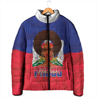 Personalized Haiti Flag Day Padded Jacket Haitian Women Proud Flag Wave Style